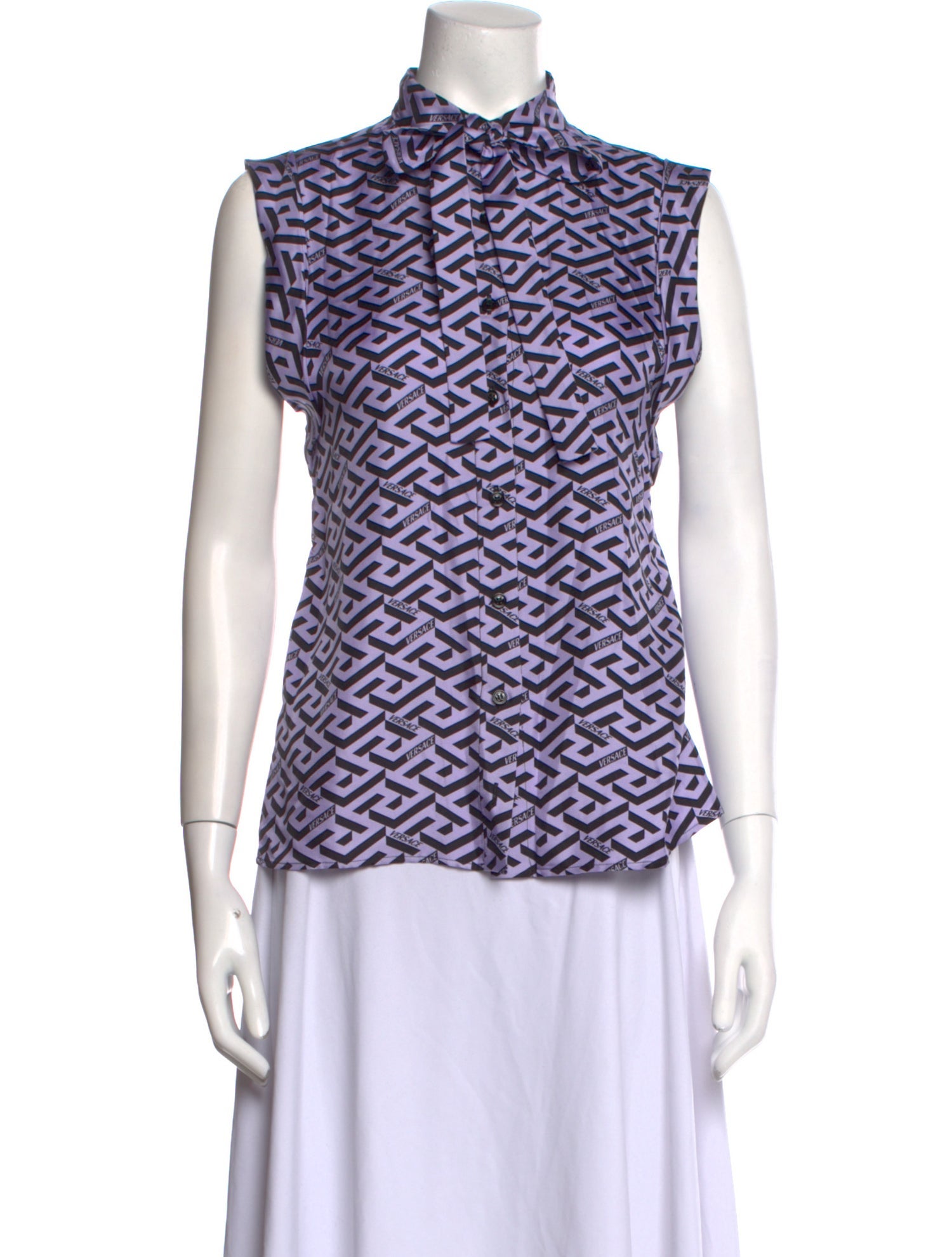 Versace Silk Printed Button-Up Top